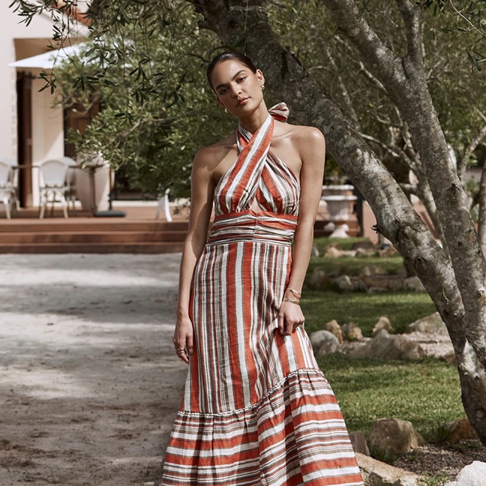 NWT DISSH Frida Stripe Halter Midi Dress